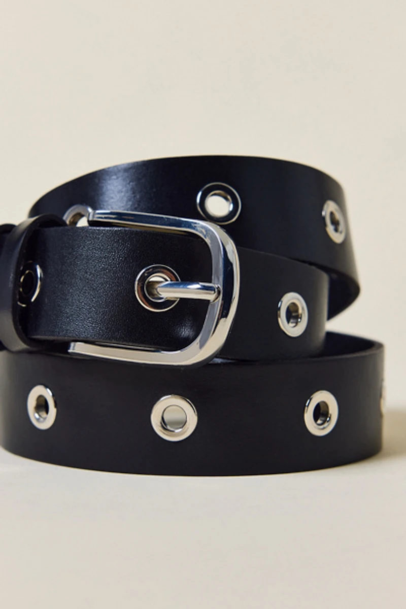 Grommet Studded Leather Belt