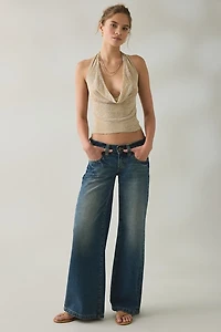 Motel Muna Velvet Burnout Floral Plunging Cowl Halter Top