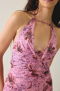 Motel Dapila Plunging Cowl Keyhole Halter Mini Dress