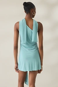 Motel Sanyang Scarf Detail Asymmetric One-Shoulder Mesh Mini Dress