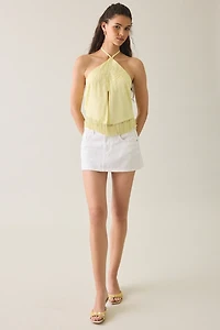 Motel Junaya Floral Embroidered Fringe Halter Top