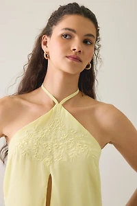 Motel Junaya Floral Embroidered Fringe Halter Top
