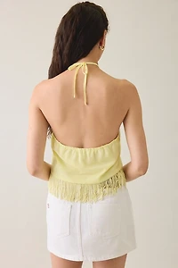 Motel Junaya Floral Embroidered Fringe Halter Top