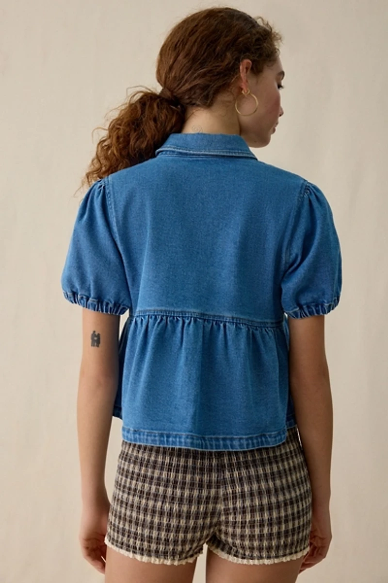Kimchi Blue Matilda Short Sleeve Peplum Denim Jacket