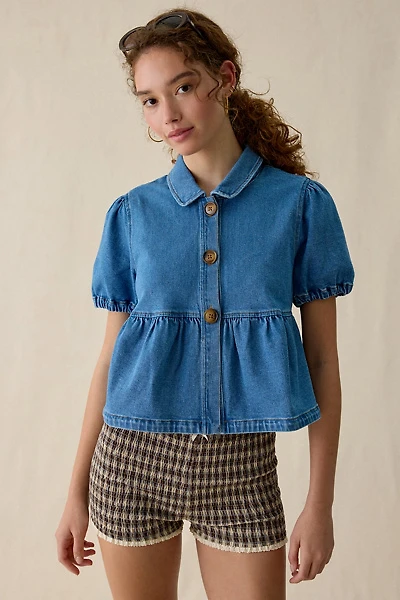 Kimchi Blue Matilda Short Sleeve Peplum Denim Jacket