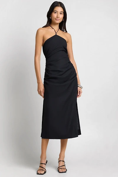 Onia Air Linen Ruched Halter Dress