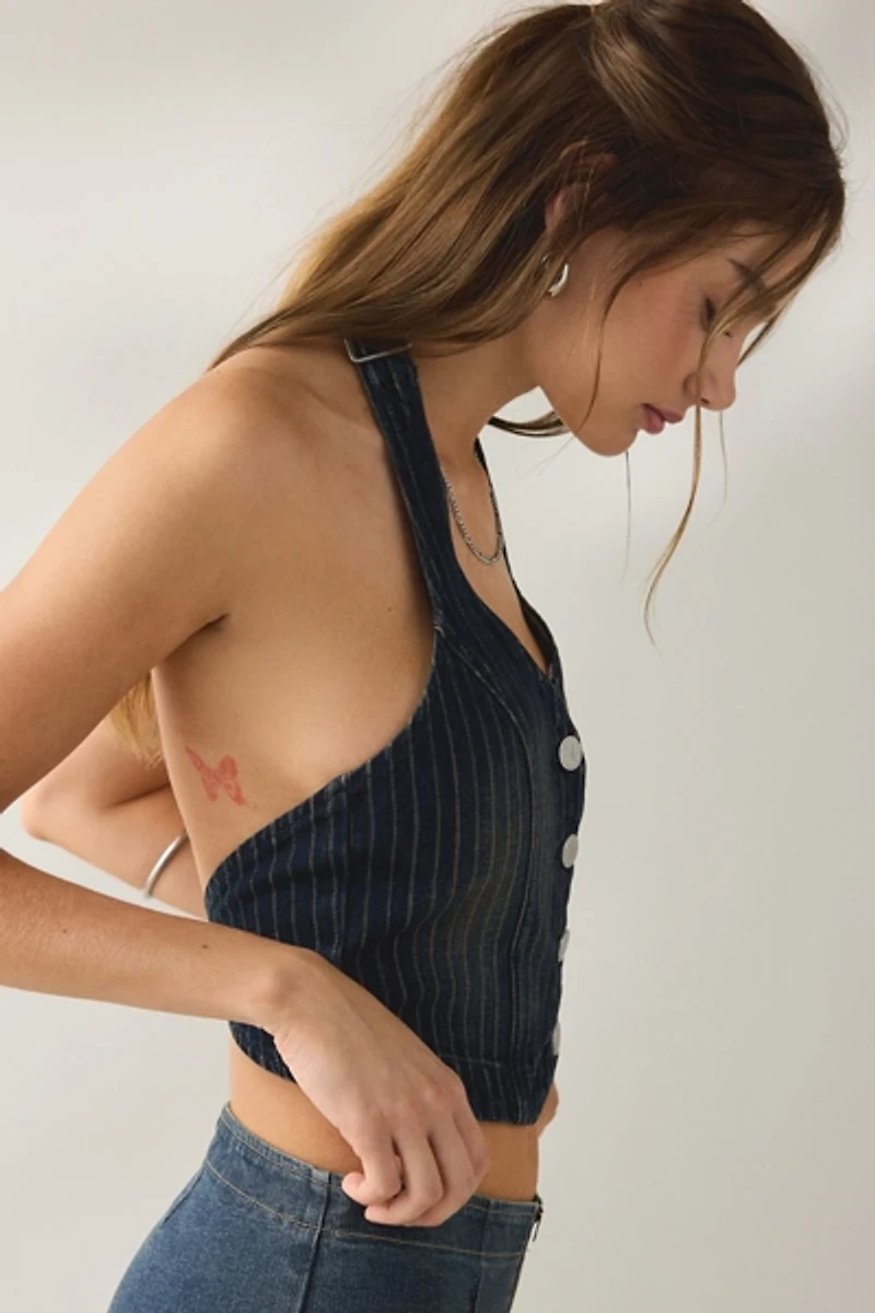 Abrand C'est La Vie Pinstripe Denim Vest Top