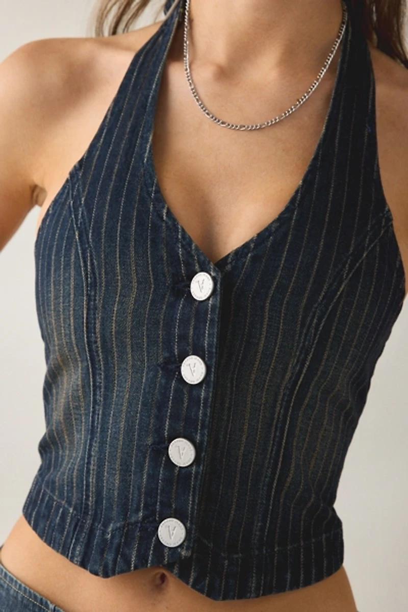 Abrand C'est La Vie Pinstripe Denim Vest Top