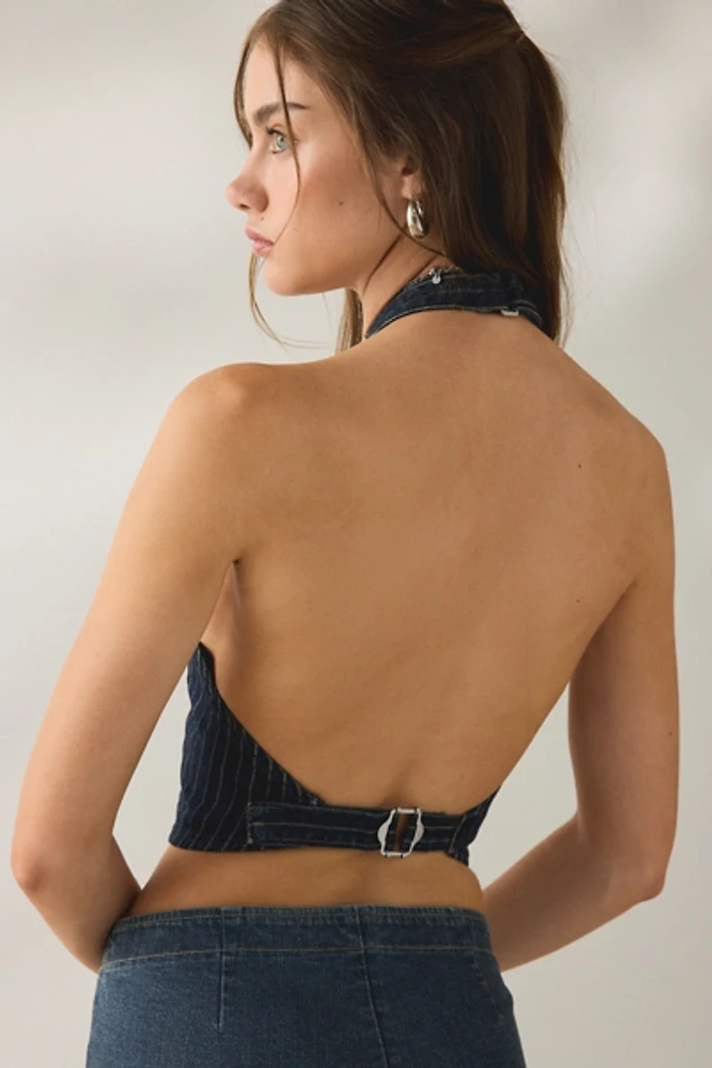 Abrand C'est La Vie Pinstripe Denim Vest Top