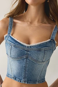 Abrand Saloon Lace Trim Cropped Denim Corset Top