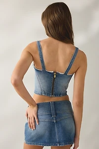 Abrand Saloon Lace Trim Cropped Denim Corset Top
