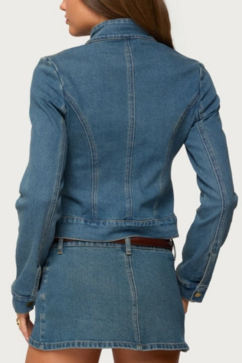 Edikted Josiee Stretchy Denim Moto Jacket