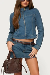 Edikted Josiee Stretchy Denim Moto Jacket