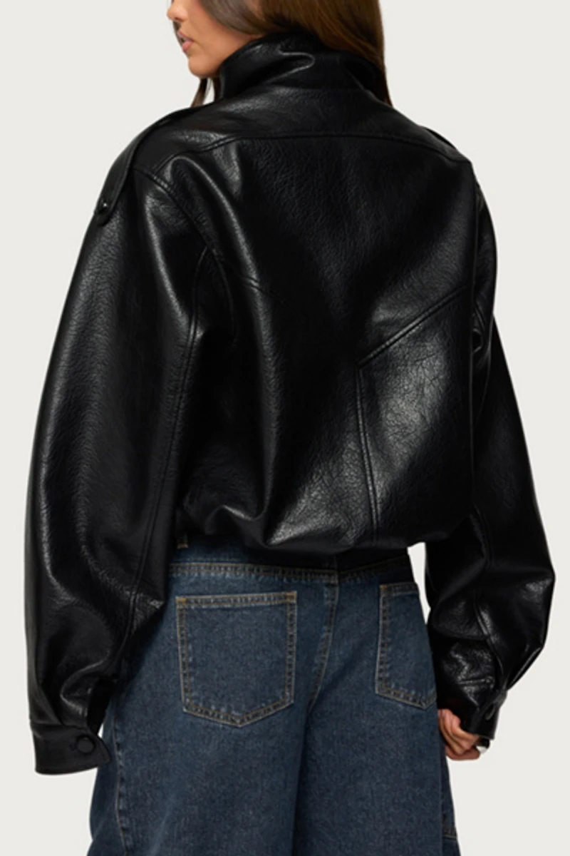 Edikted Jaicee High Neck Oversized Faux Leather Jacket