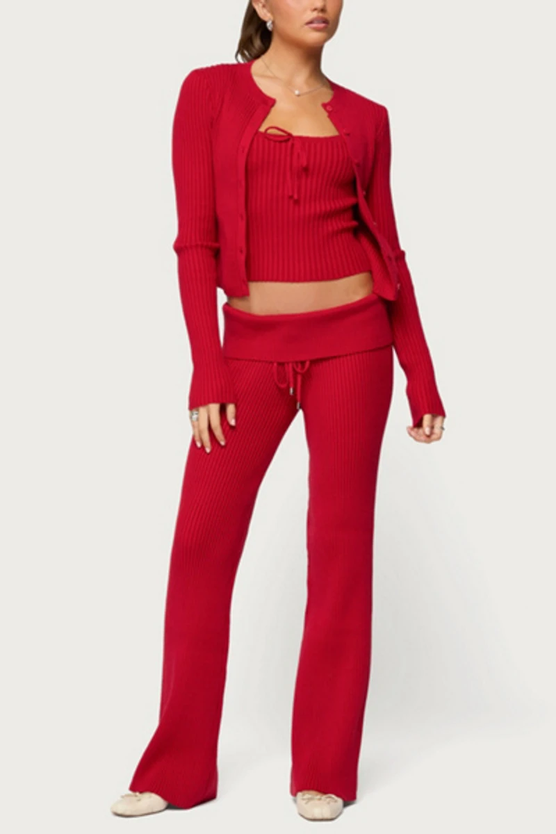 Edikted Adannah Ribbed Knit Button Up Cardigan