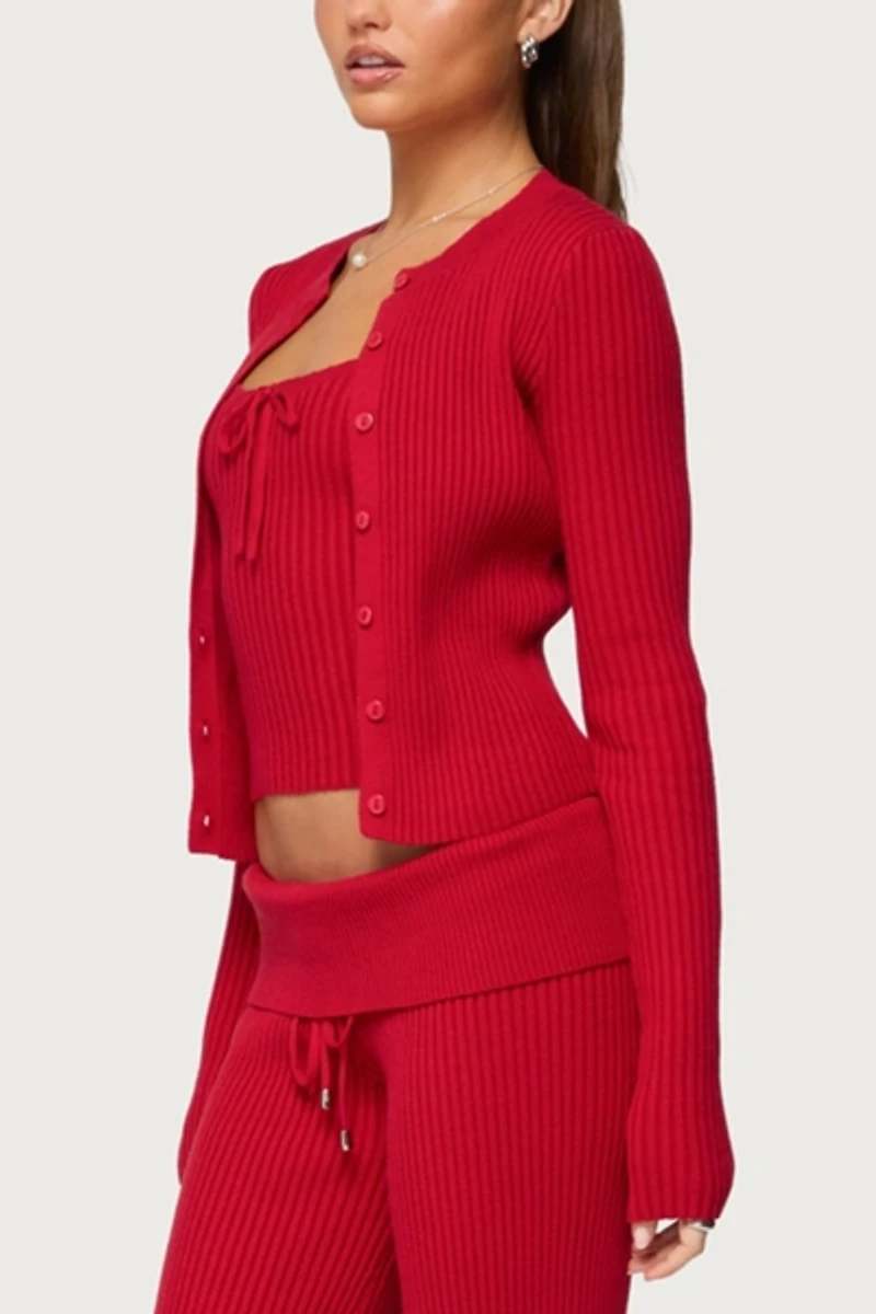 Edikted Adannah Ribbed Knit Button Up Cardigan