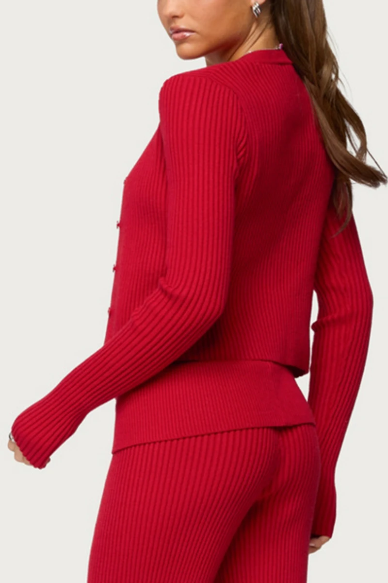 Edikted Adannah Ribbed Knit Button Up Cardigan