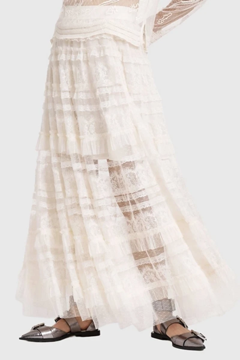 AllSaints Arlea Semi-Sheer Tulle Maxi Skirt
