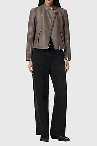 AllSaints Raul Brown Leather Biker Jacket