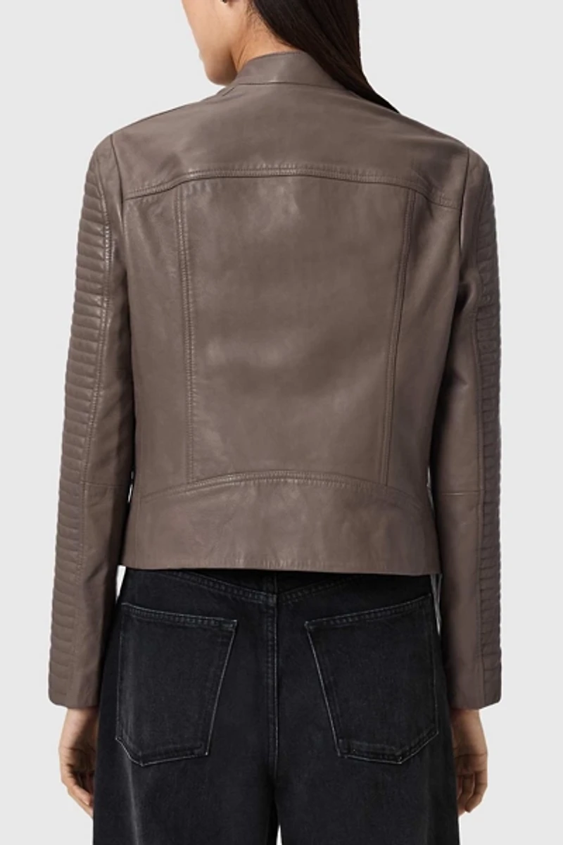 AllSaints Raul Brown Leather Biker Jacket