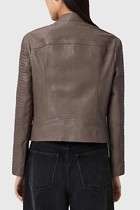 AllSaints Raul Brown Leather Biker Jacket