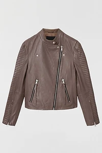 AllSaints Raul Brown Leather Biker Jacket