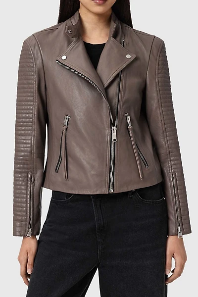 AllSaints Raul Brown Leather Biker Jacket