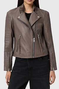 AllSaints Raul Brown Leather Biker Jacket