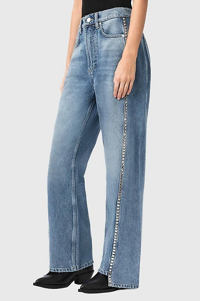 AllSaints Frankie Studded High-Rise Wide Leg Jean