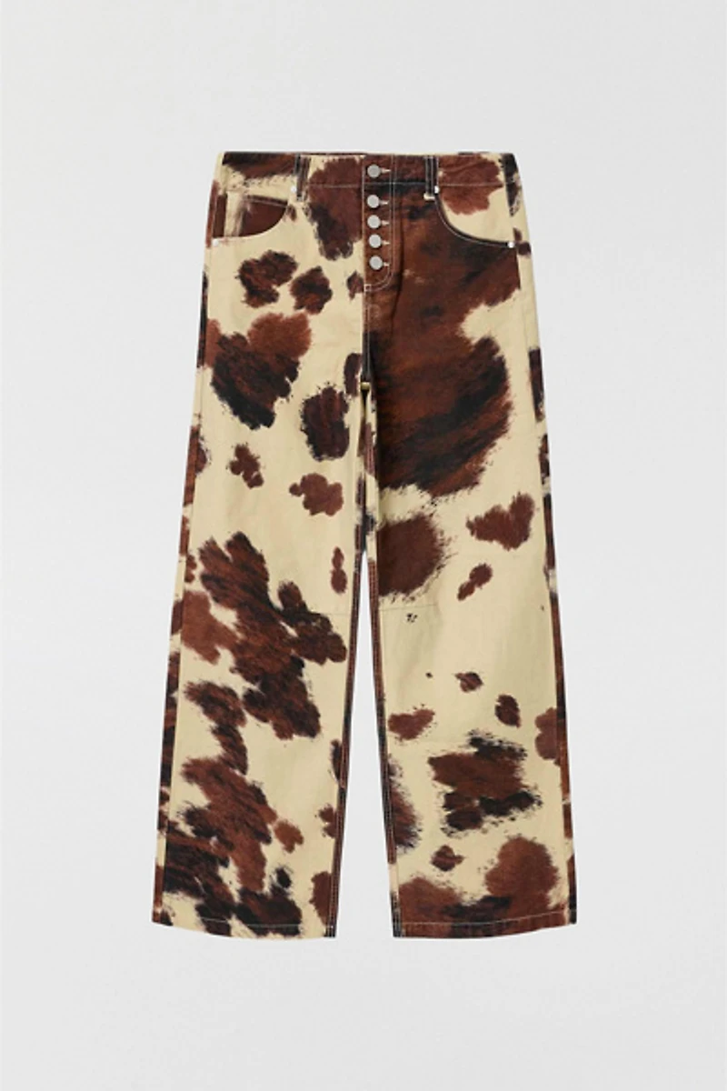 AllSaints Taya Cow Print Mid-Rise Straight Leg Jean