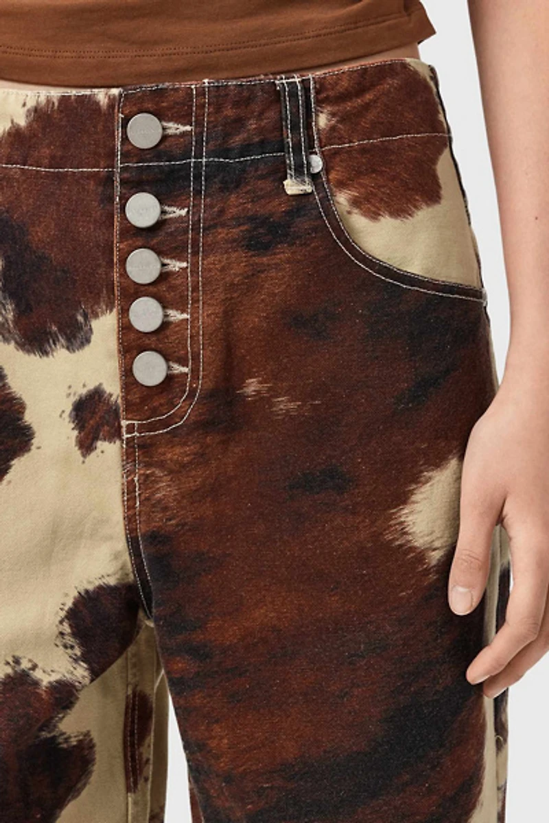 AllSaints Taya Cow Print Mid-Rise Straight Leg Jean