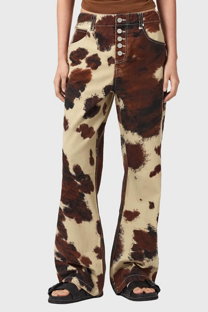 AllSaints Taya Cow Print Mid-Rise Straight Leg Jean