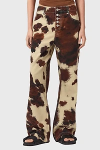 AllSaints Taya Cow Print Mid-Rise Straight Leg Jean