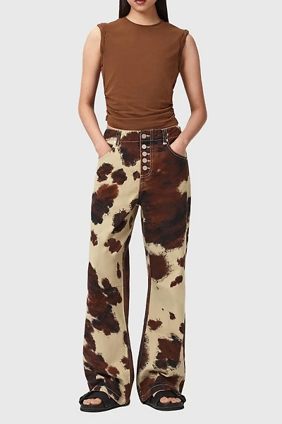 AllSaints Taya Cow Print Mid-Rise Straight Leg Jean
