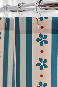 Stripes & Flowers Patterned Shower Curtain