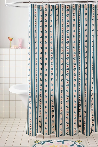 Stripes & Flowers Patterned Shower Curtain