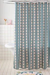 Stripes & Flowers Patterned Shower Curtain