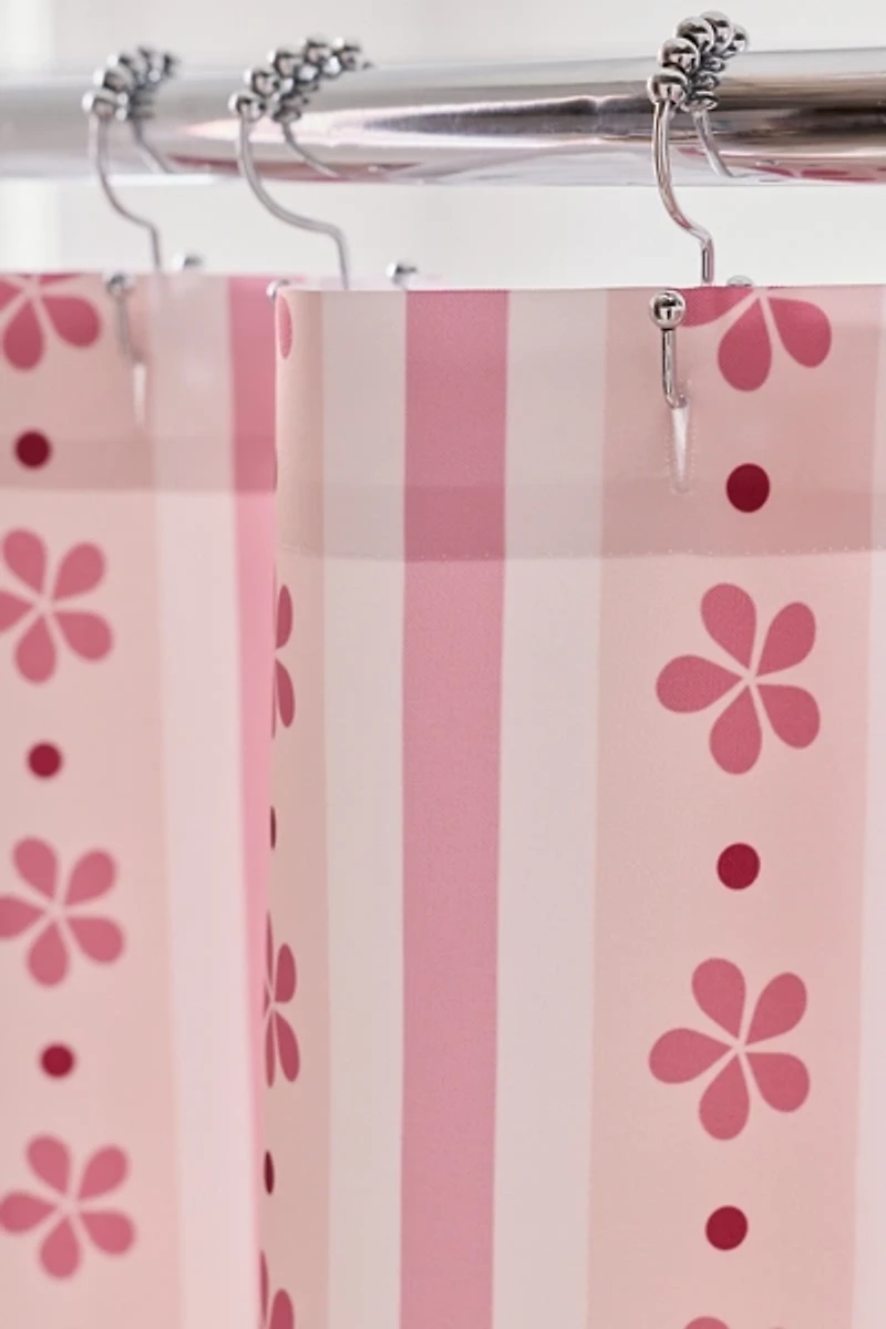 Stripes & Flowers Patterned Shower Curtain