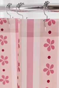 Stripes & Flowers Patterned Shower Curtain
