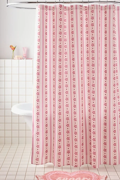 Stripes & Flowers Patterned Shower Curtain