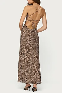 Edikted Ayanah Leopard Printed Backless Maxi Dress