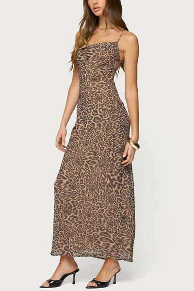 Edikted Ayanah Leopard Printed Backless Maxi Dress