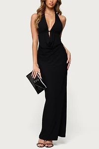Edikted Laretta Cowl Neck Backless Maxi Dress