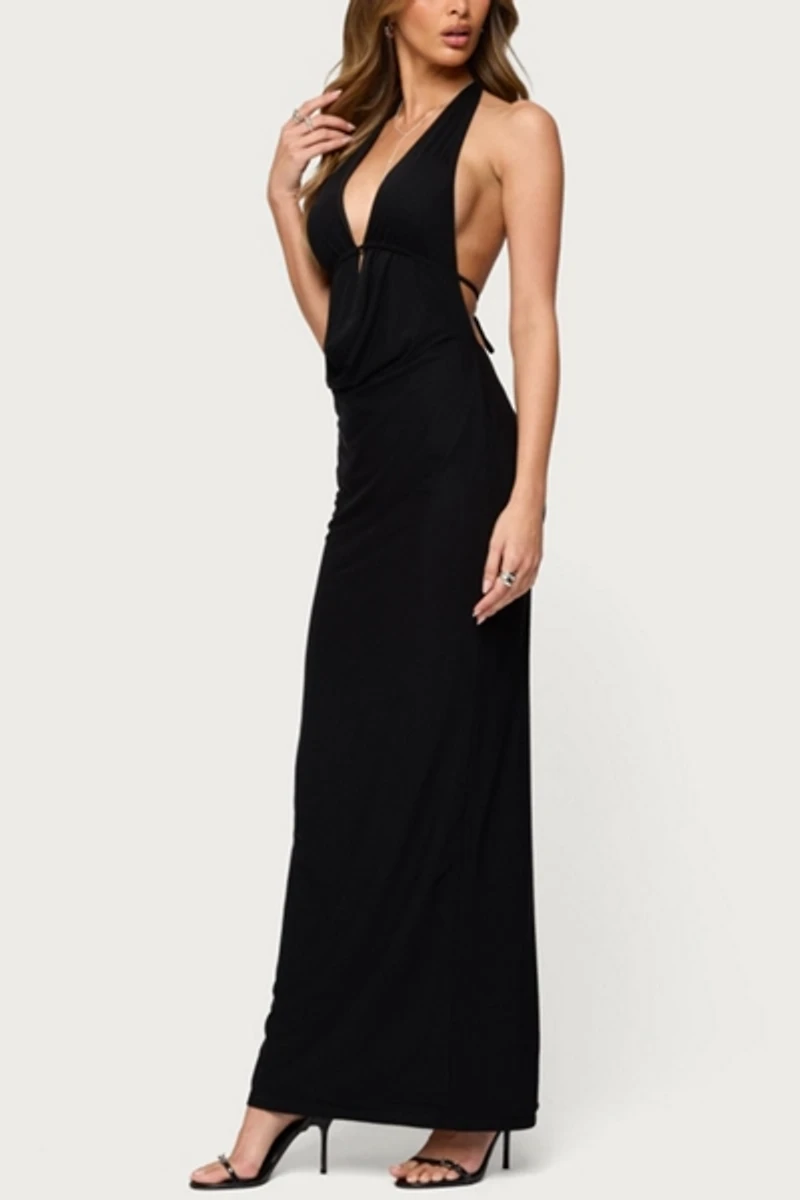 Edikted Laretta Cowl Neck Backless Maxi Dress