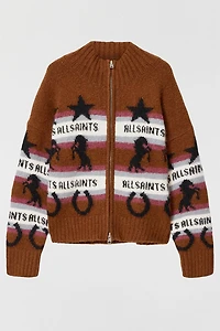AllSaints Epona Horse Jacquard Stripe Zip-Up Cardigan