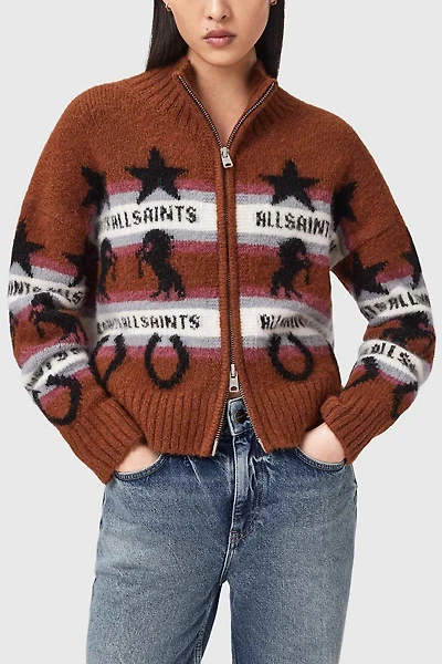 AllSaints Epona Horse Jacquard Stripe Zip-Up Cardigan