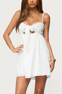 Edikted Embroidered Tie Front Cutout Mini Dress