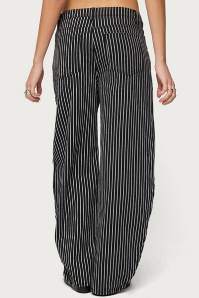 Edikted Pinstripe Low Rise Barrel Leg Jeans