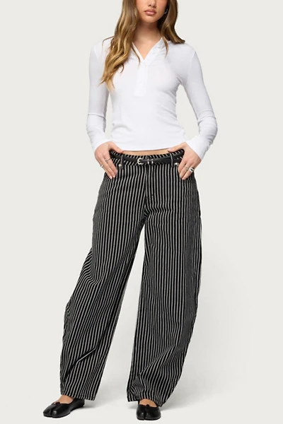 Edikted Pinstripe Low Rise Barrel Leg Jeans