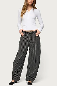 Edikted Pinstripe Low Rise Barrel Leg Jeans